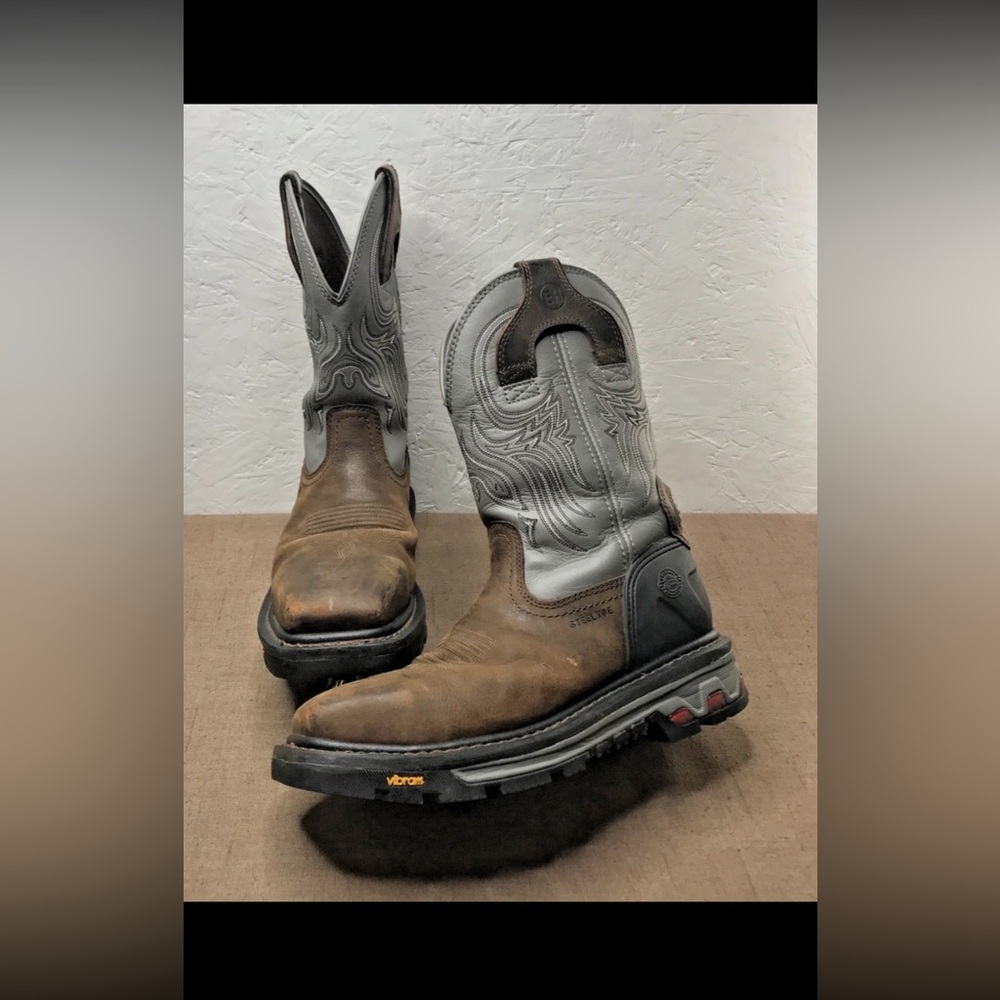Justin Commander X5 Men's Steel Toe Work Boots Square Toe Gray Brown Size 9.5D